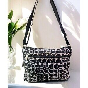 Baggallini Take Everywhere Bag Crossbody Black Daisy Nylon Pink Lining